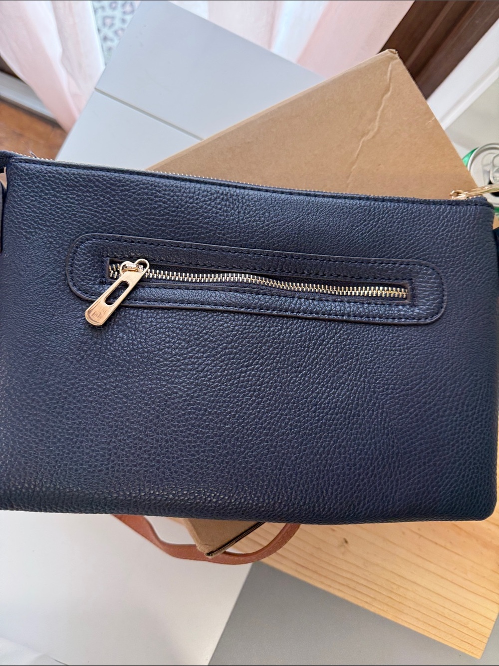 Blue Leather Crossbody Bag with Brown Strap and Louis Vuitton patch - Picture 5 of 6